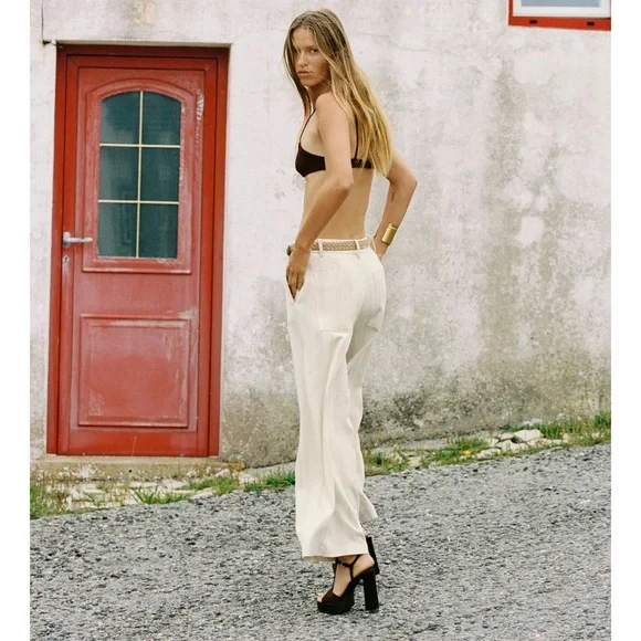 ZARA BLOGGERS FAV STRIPPED WIDE LEG PANTS WITH BELT